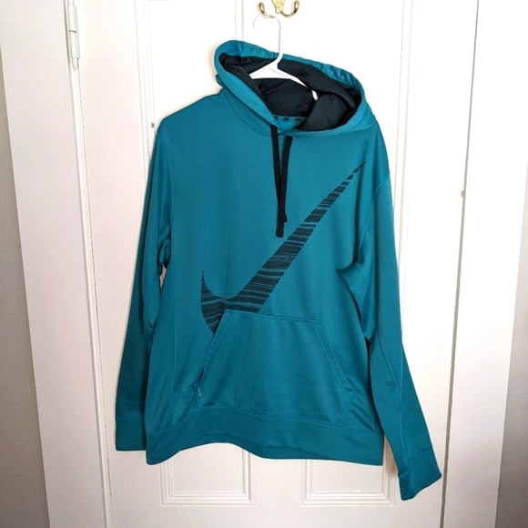 Nike Tops - Nike therma fit hoodie sweatshirt teal and black swoosh